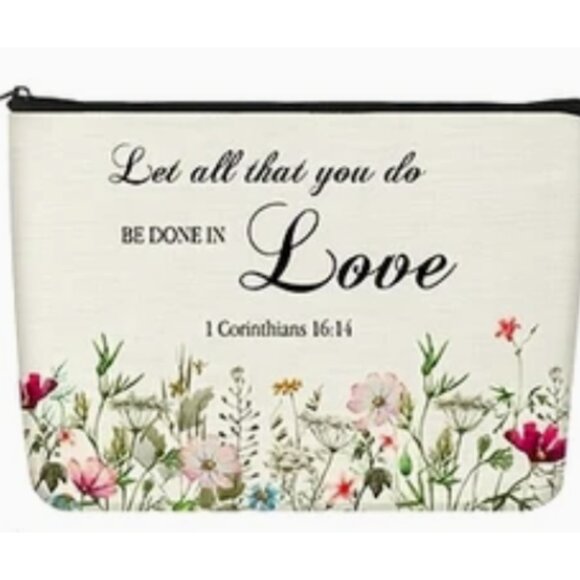 Let All That You Do Be Done In Love Canvas Zip Makeup Bag 1 Corinthians 16:4 NWT - Picture 1 of 2